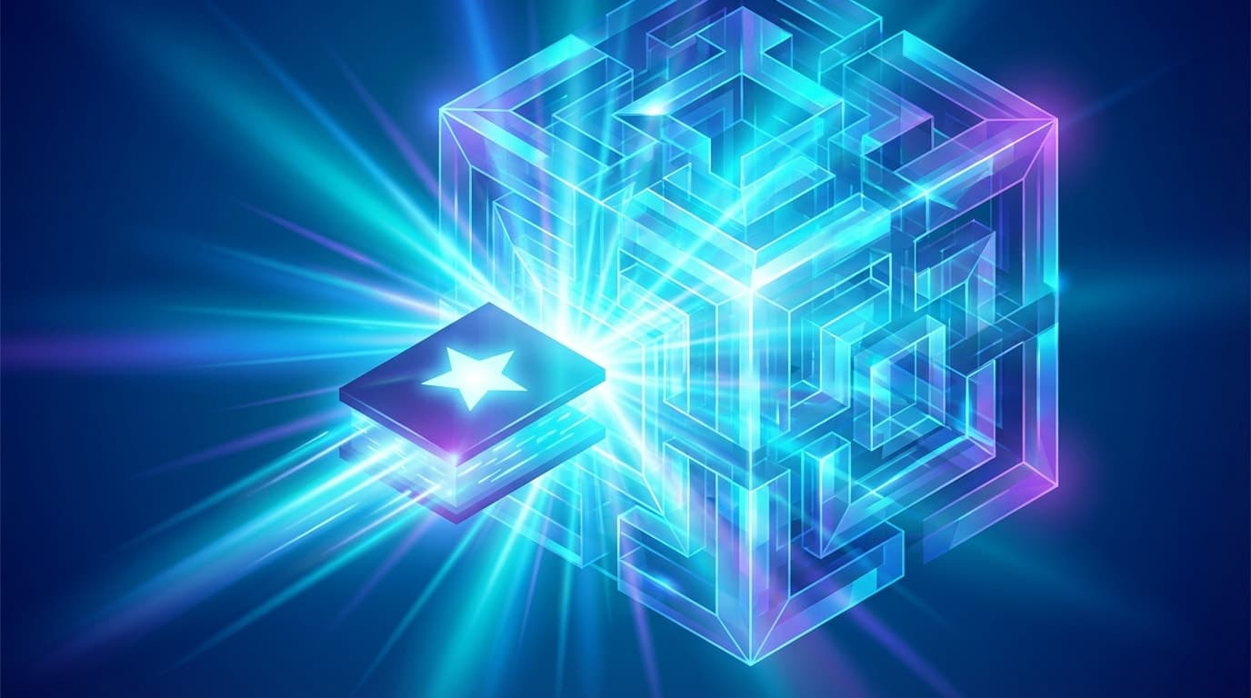 AI memory concept visualization showing a glowing cube representing LLM memory storage