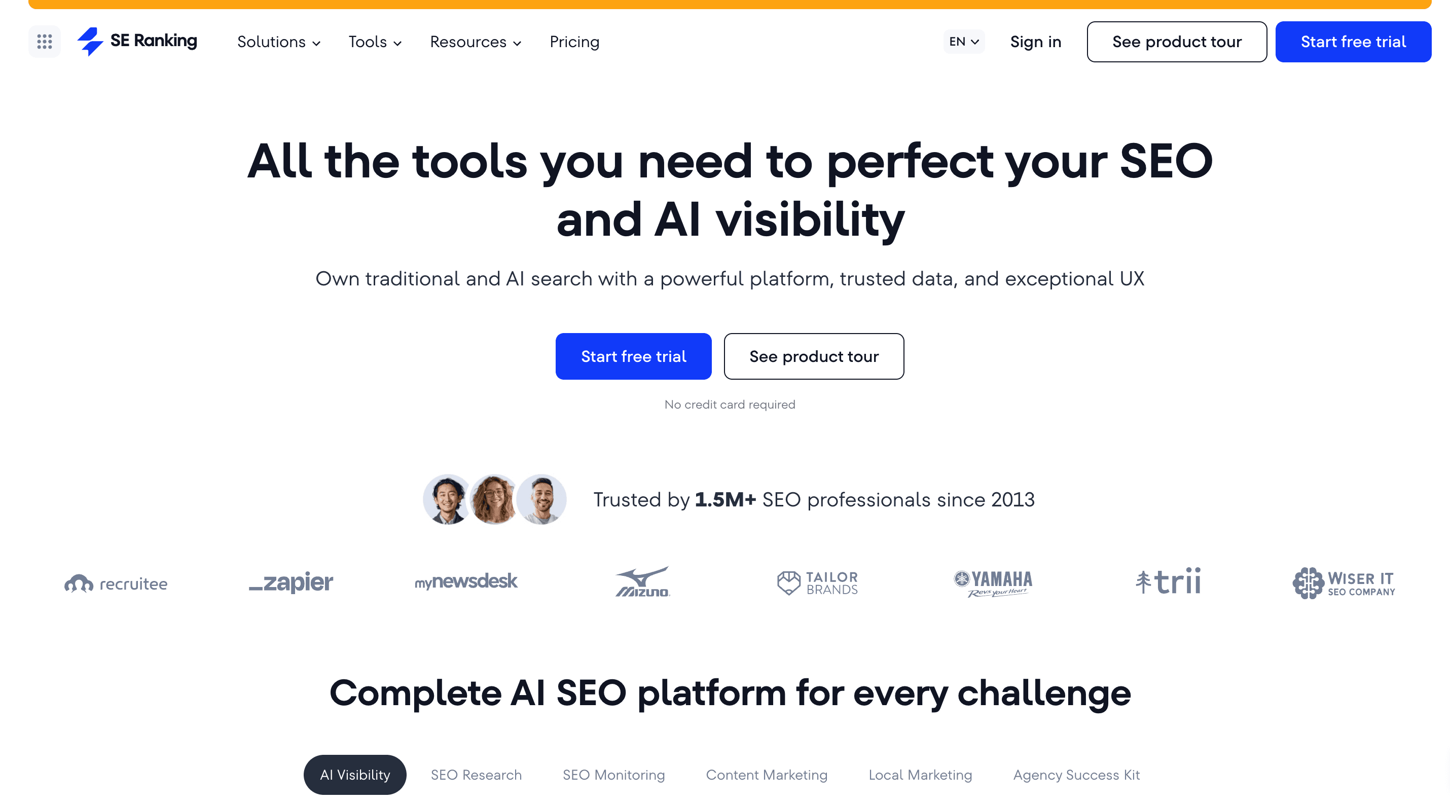 SE Ranking GEO and AI Search dashboard with prompts, AI Overviews, and sentiment tracking