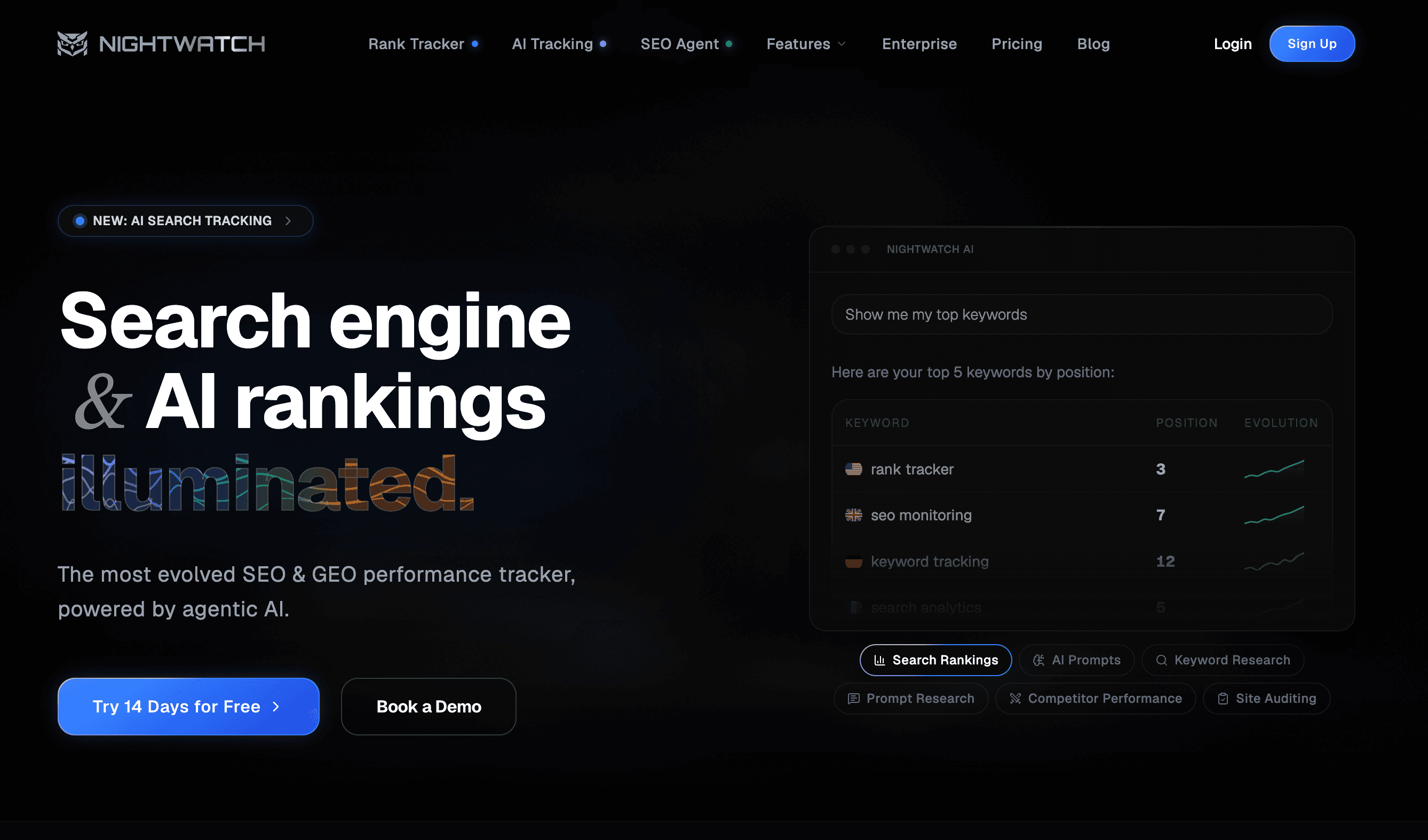 Nightwatch local rank tracking dashboard with ZIP-code level data and white-label reports