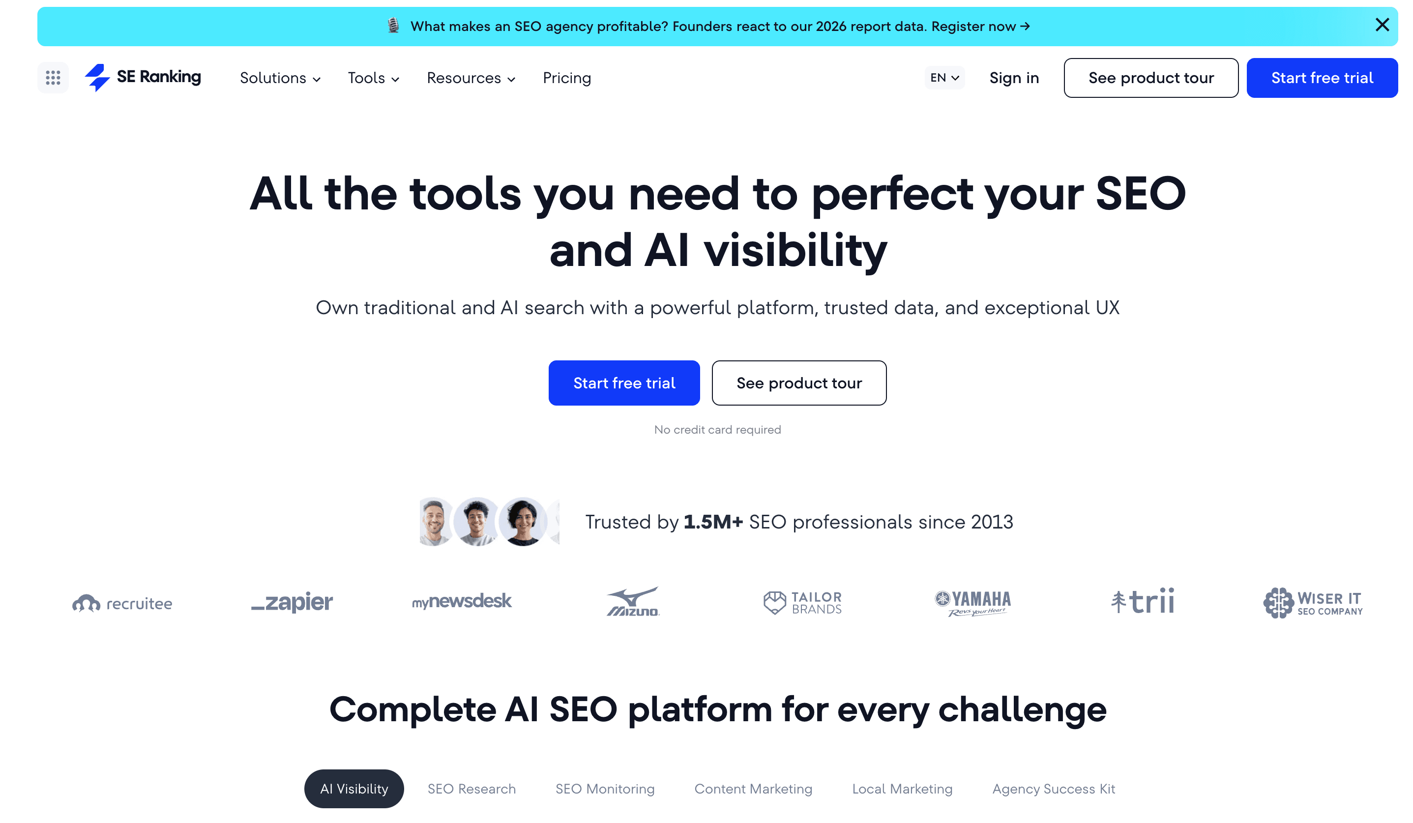 SE Ranking rank tracker with daily updates, Share of Voice, and built-in AI Search Toolkit