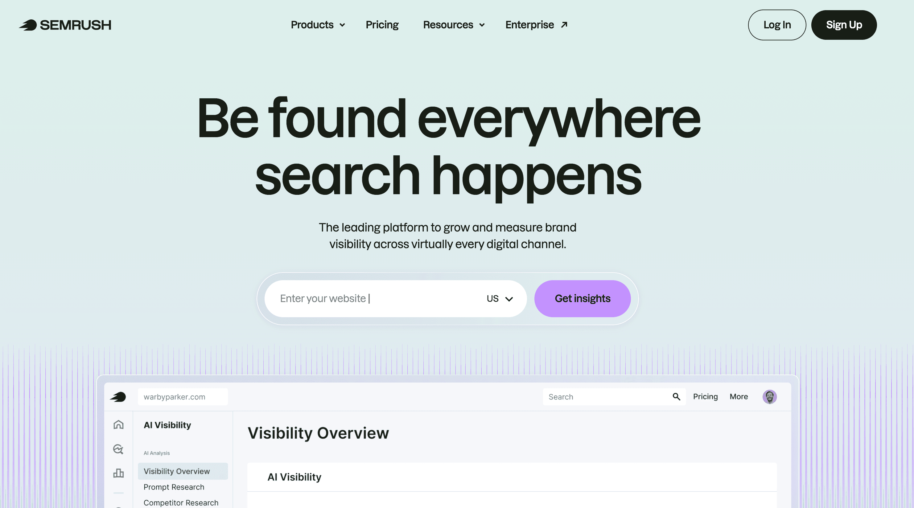 Semrush Position Tracking dashboard with daily rankings, SERP features, and Share of Voice metrics