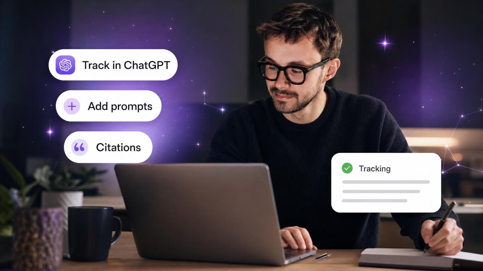 Person adding selected prompts to a tracking list with a tracking confirmation card