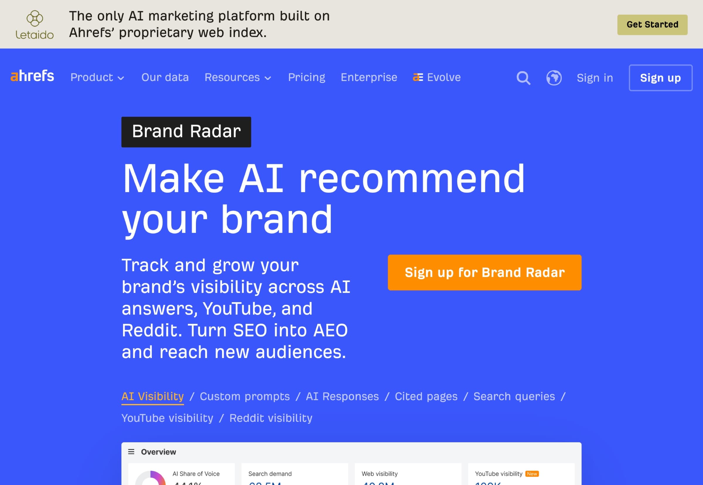 Ahrefs Brand Radar page
