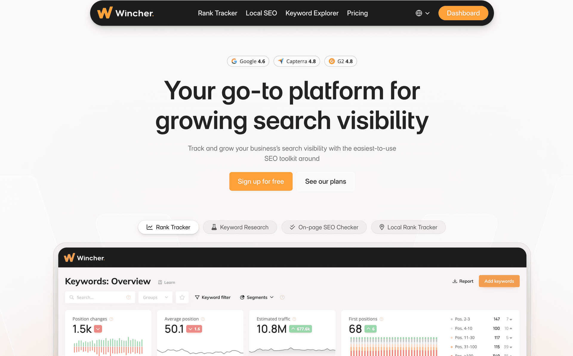 Wincher homepage