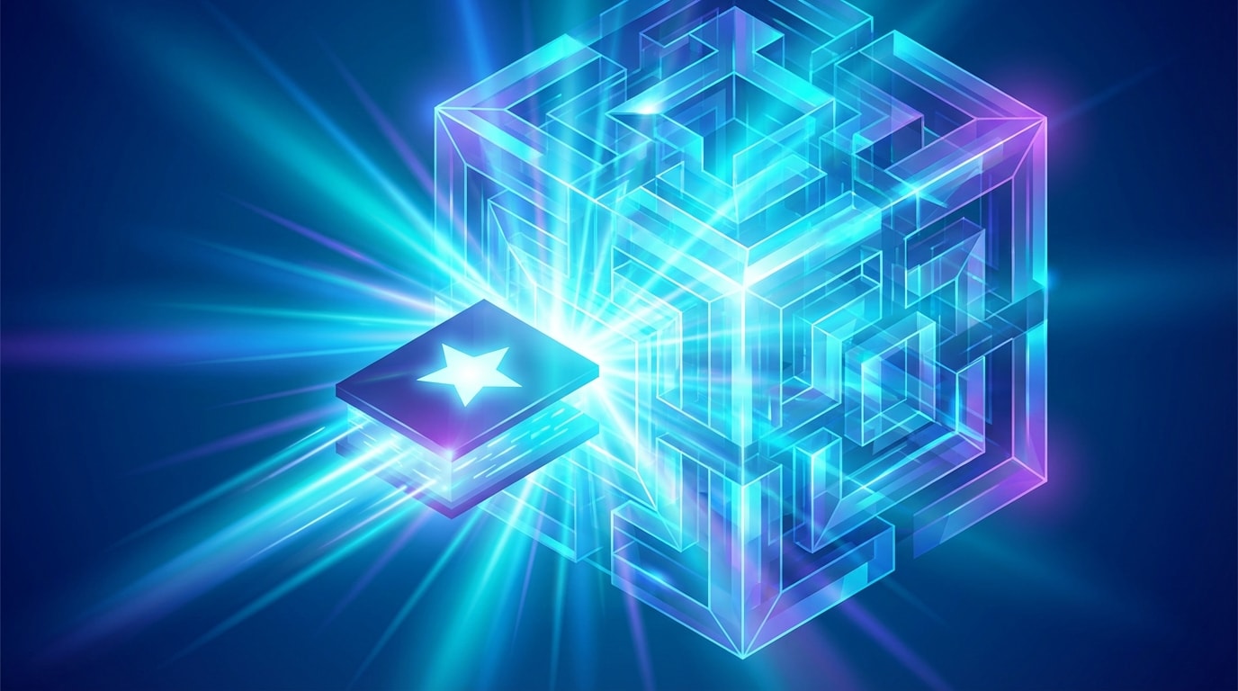 AI memory concept visualization showing a glowing cube representing LLM memory storage